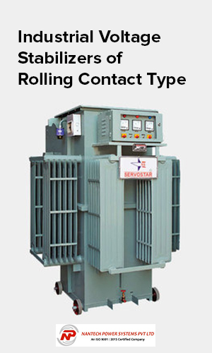 An image of an industrial voltage stabilizer of rolling contact type for industrial power usage.