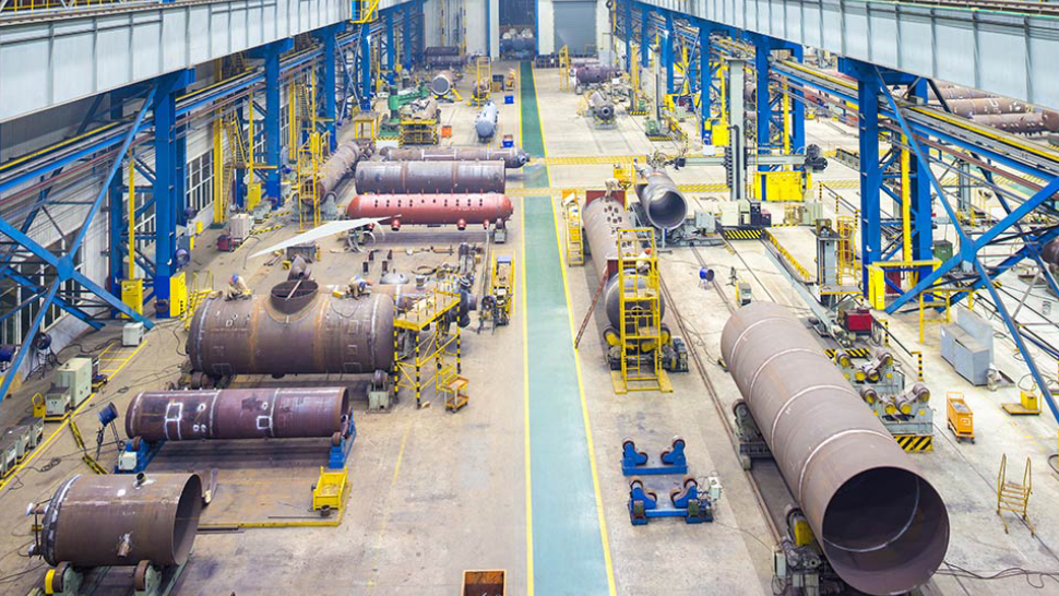 Top view of Industrial equipments that was placed in the industrial warehouse.